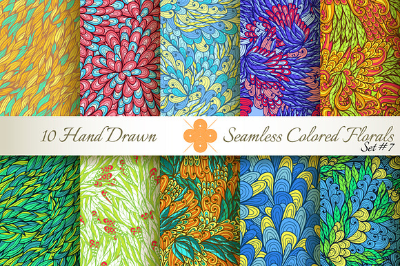 10 Colored Seamless Florals. Set 7