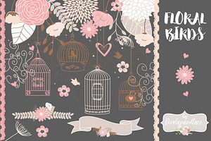 Vector floral bird cage 