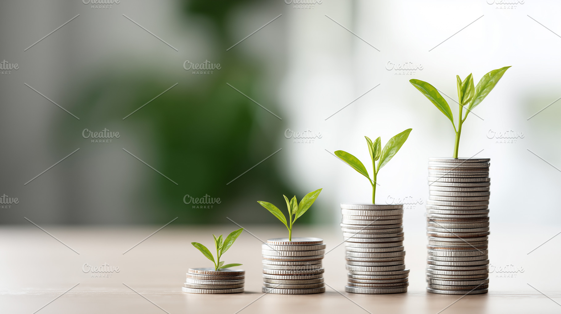 Stacks of coins with growing green, a Business Photo by MistyDay
