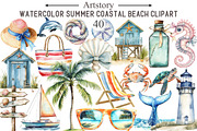 Watercolor Summer Coastal Beach Clip, an Illustration by designcity5 (Thumbnail 1 of 5)