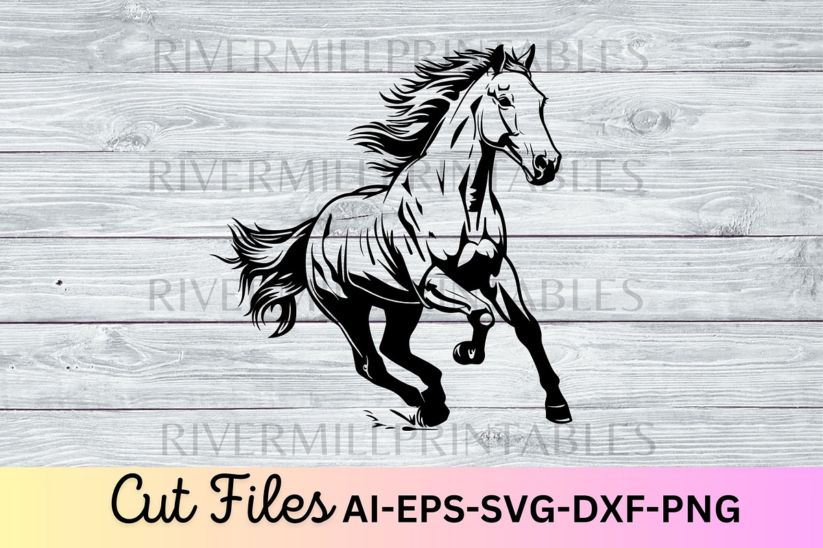 Running Horse SVG EPS Cut File, an Animal Illustration by Rivermill Printables