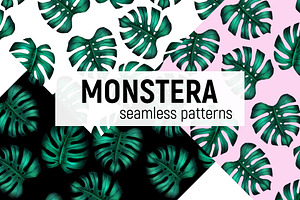 Monstera seamless patterns