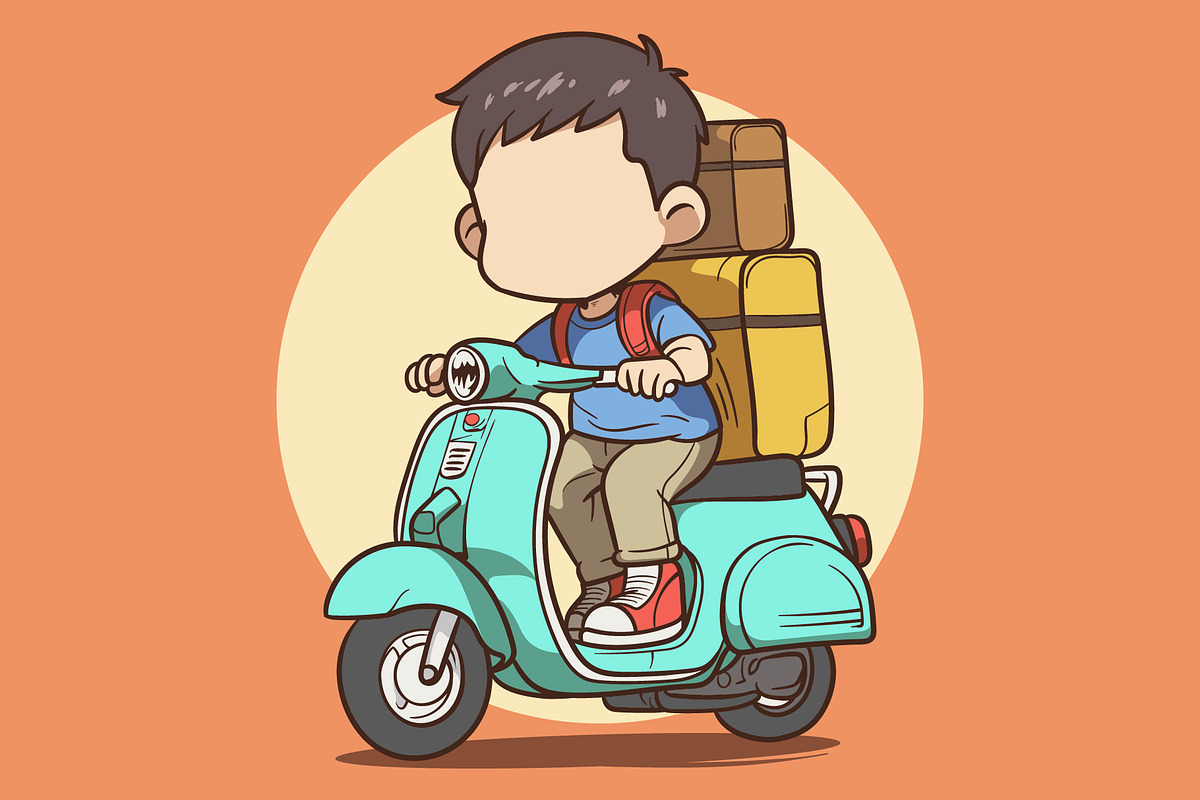 homecoming cartoon riding a moped, a Person Illustration by ArtSurd ...