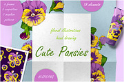 Pansies violets floral collection, an Illustration by EshaStudio (Thumbnail 1 of 8)