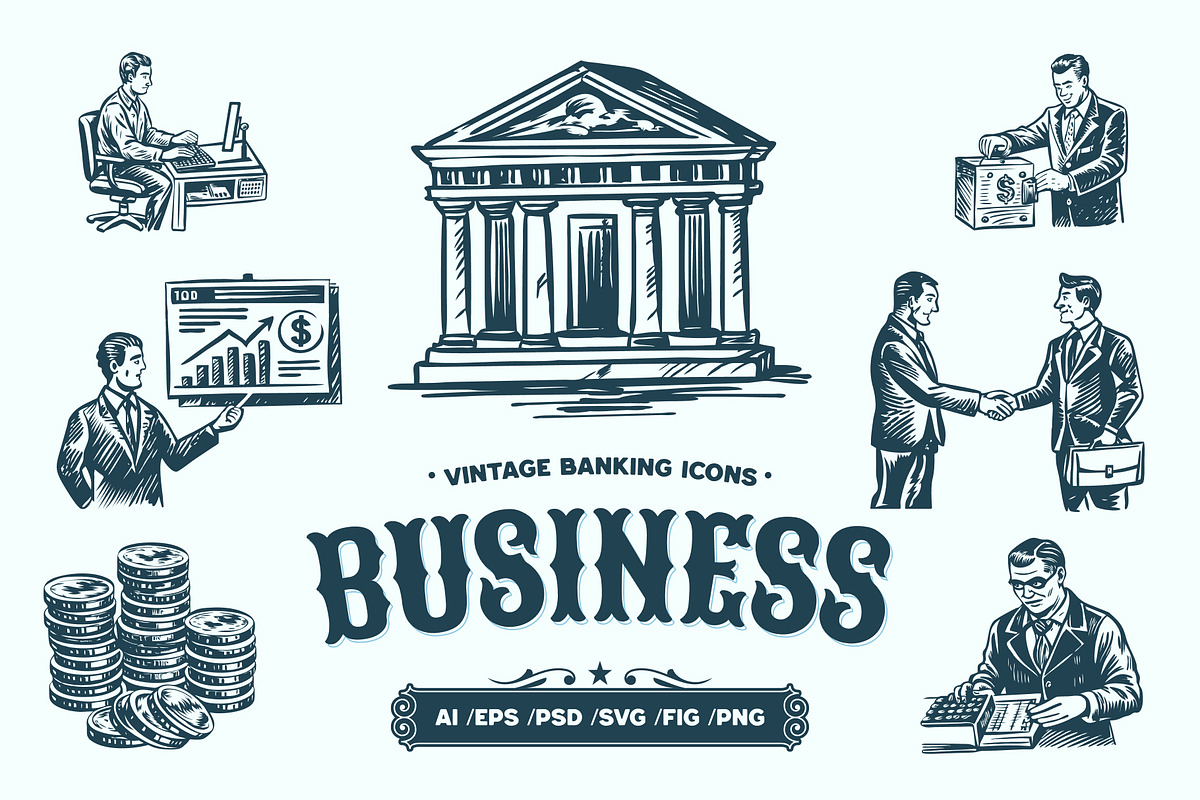 Vintage Business and Banking Icon, a Work Illustration by Creative Stall (Photo 1 of 10)