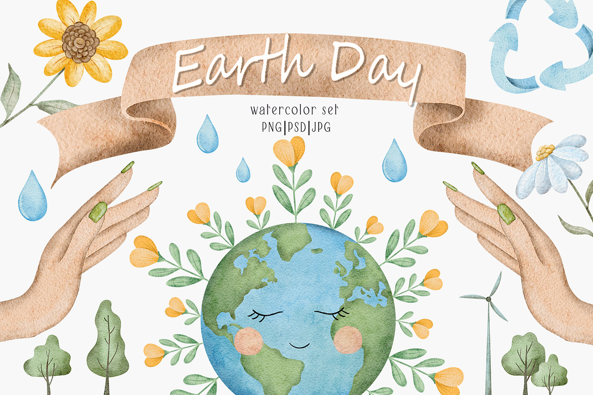 Earth Day Watercolor clipart, an Object Illustration by Daryartsy (Photo 1 of 5)