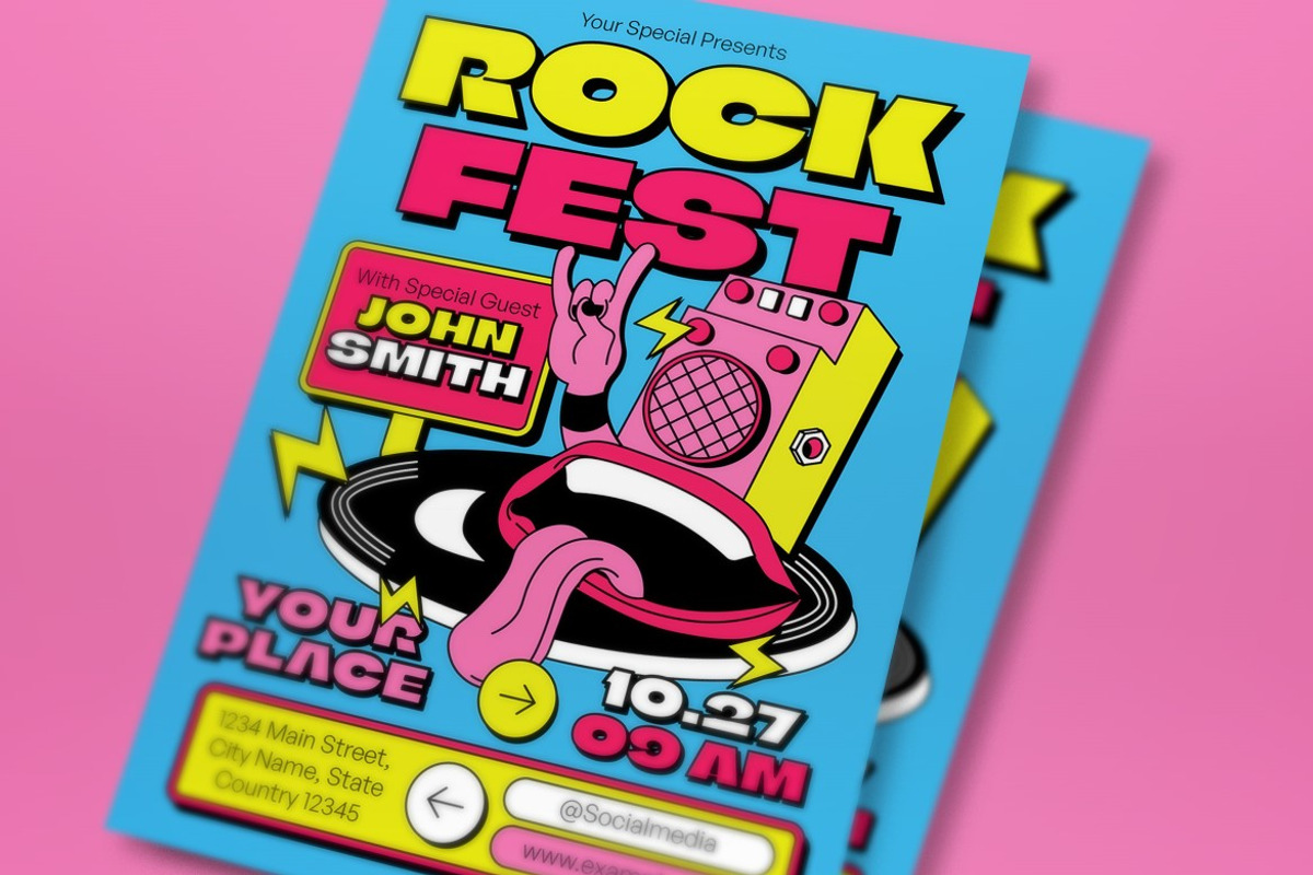 Blue Psychedelic Rock Fest Flyer Set, a Flyer Template by graphicook (Photo 2 of 3)