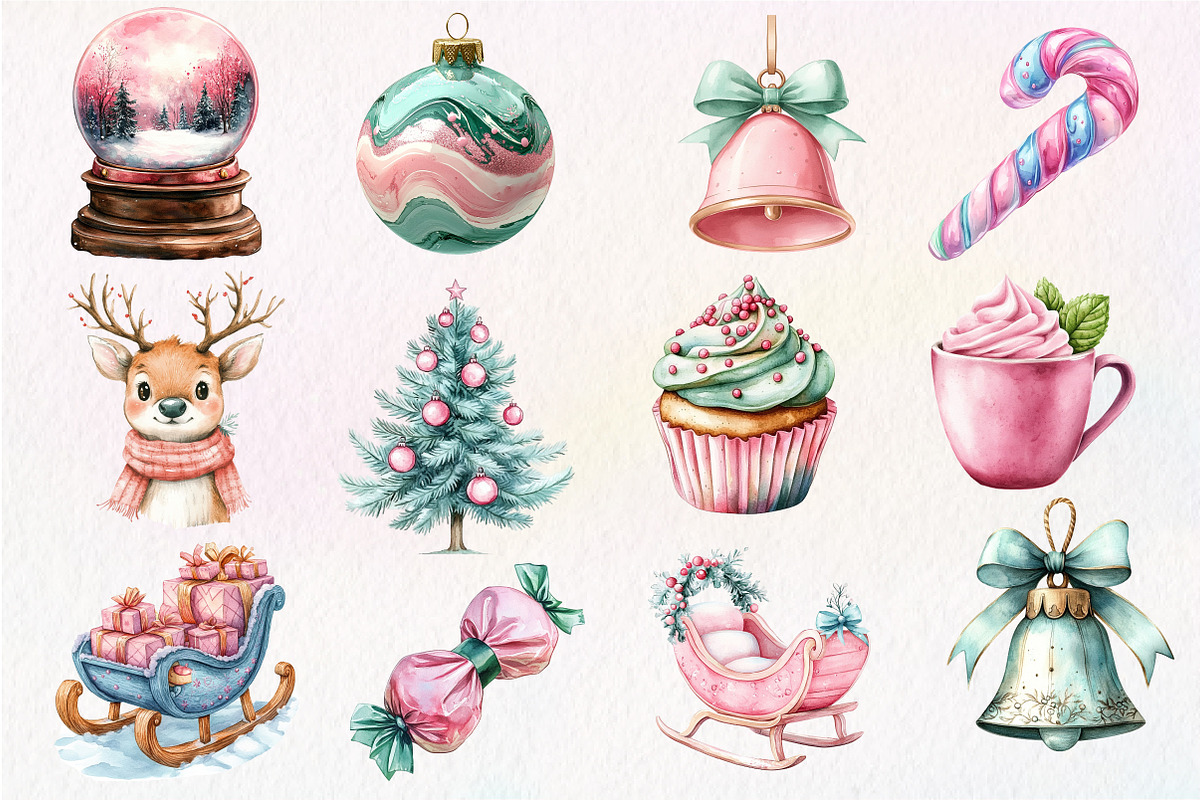 Mint Pink Christmas Clipart, an Illustration by Dream Creation (Photo 2 of 4)