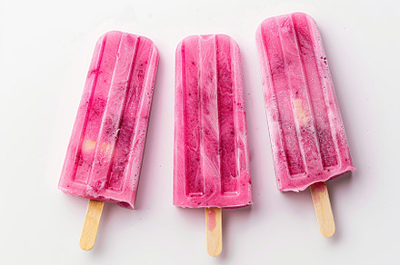 Pink ice cream popsicles on white background, a Food & Drink Photo by AlyaAnd