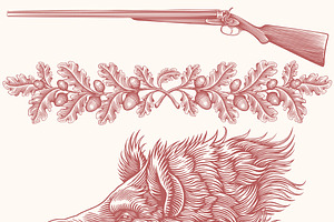 Design Set Boar. Vector Engraving