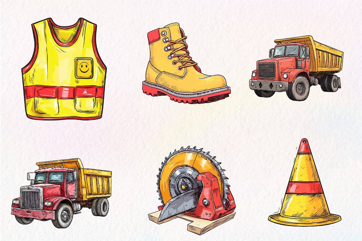 Cute Construction Watercolor Clipart, an Illustration by CreationArt (Photo 2 of 9)