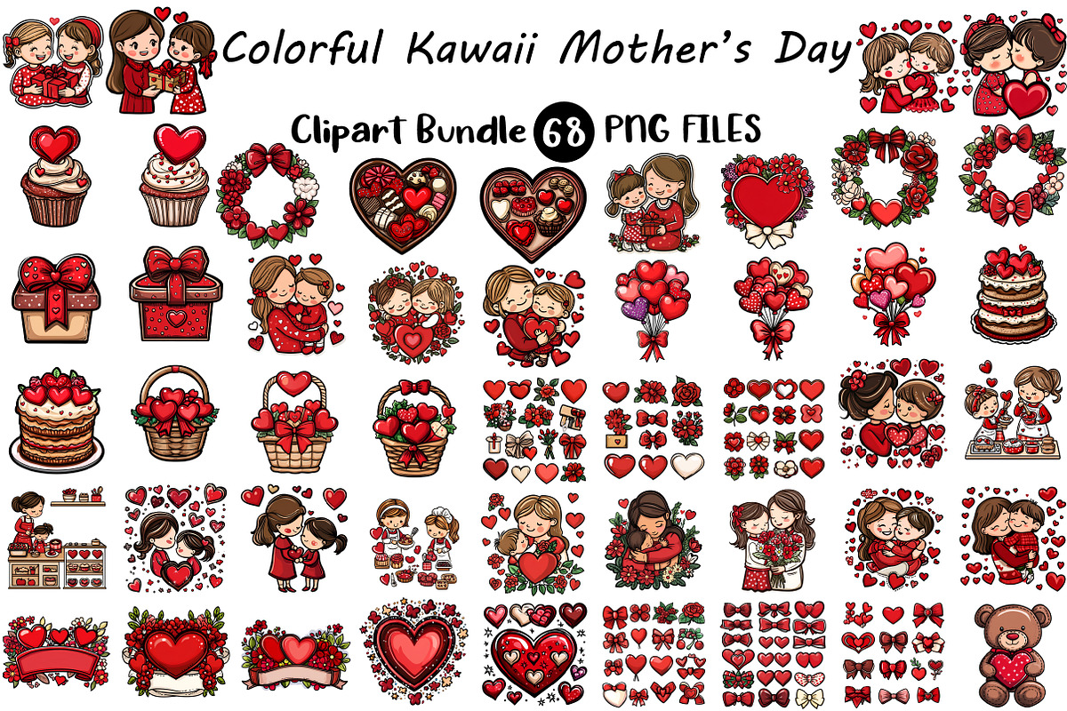 Colorful Kawaii Mother's Day Clipart, an Illustration by Digital Artistic99 (Photo 1 of 9)