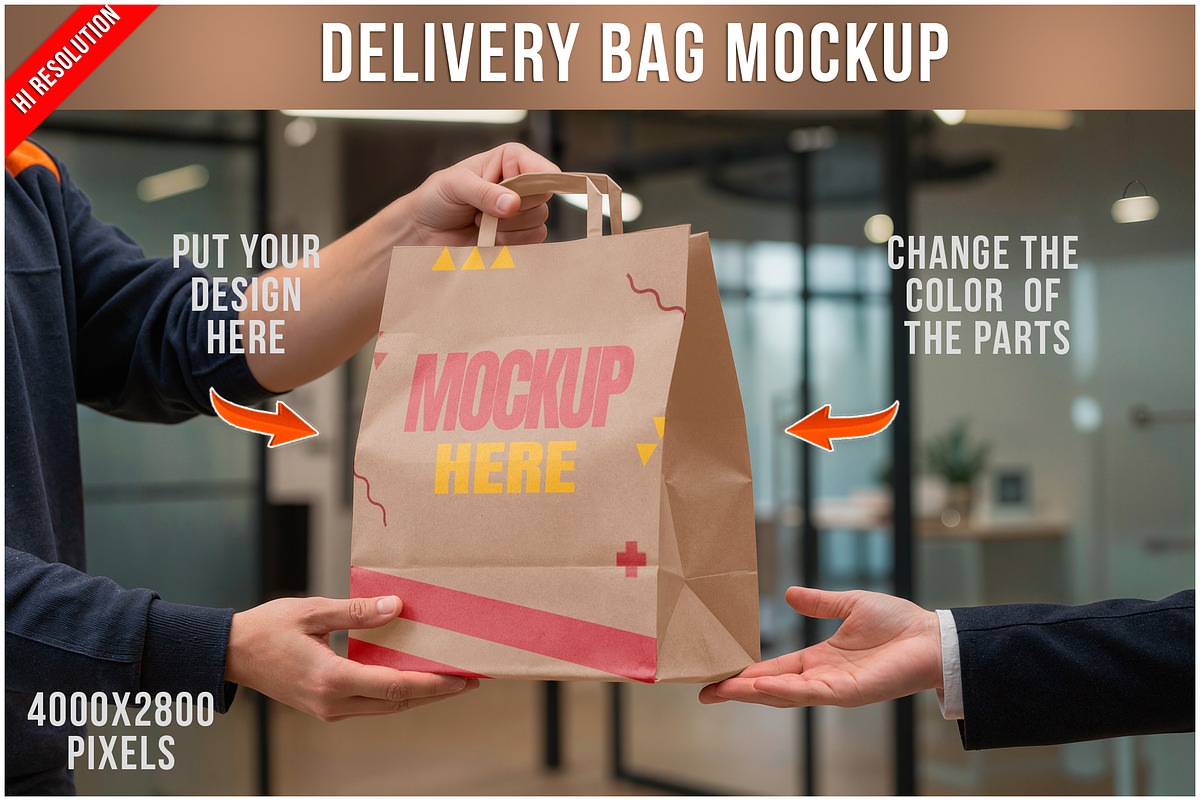 Bag Mockup During Food Delivery PSD, a Packaging Mockup by Bruno's Shop (Photo 1 of 4)