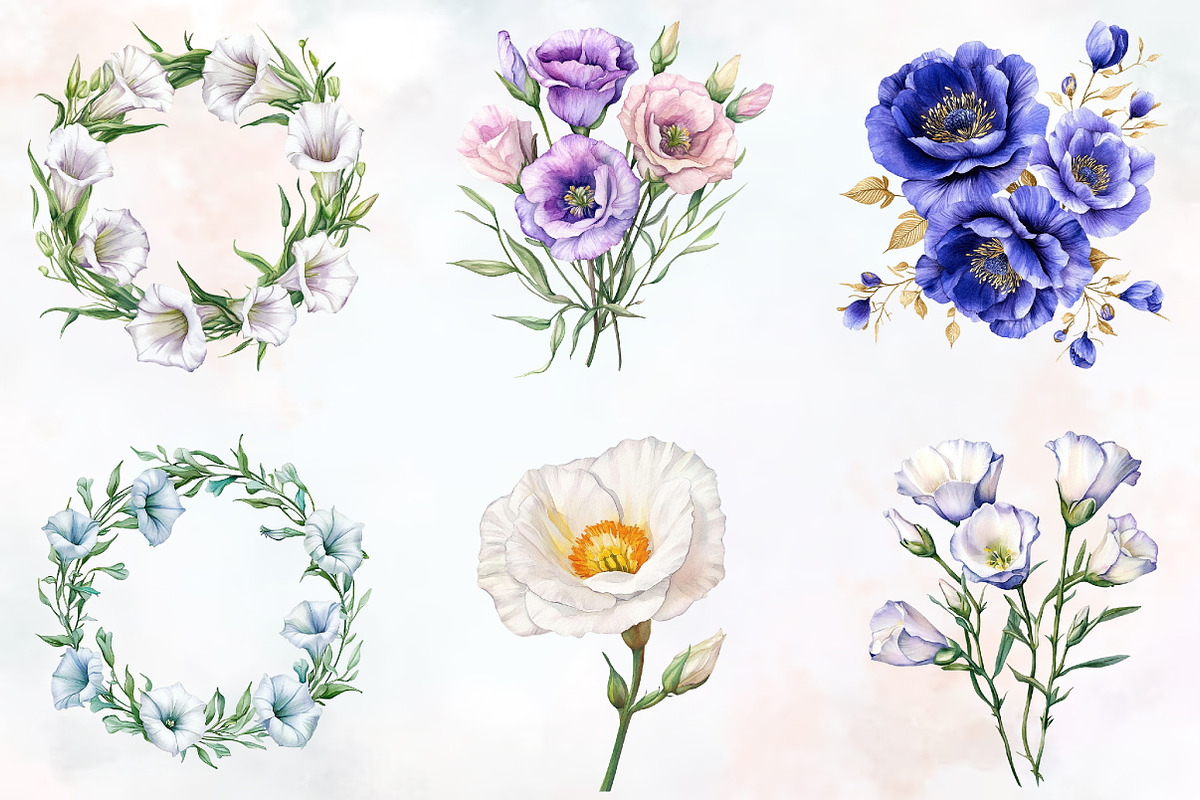 Lisianthus Flower Watercolor Clipart, an Illustration by RobertsArt (Photo 6 of 7)