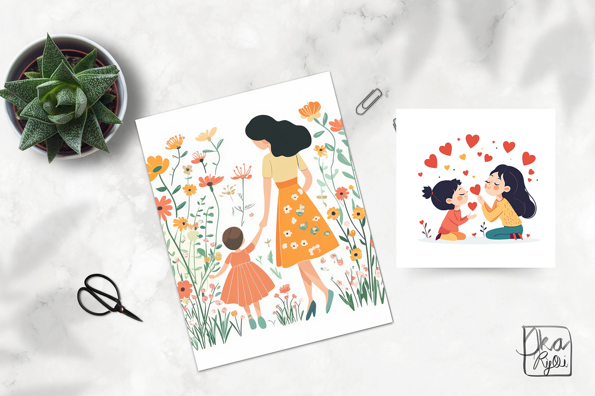 Mother and Child Ride Illustrations, an Illustration by ikarifq shop (Photo 3 of 4)