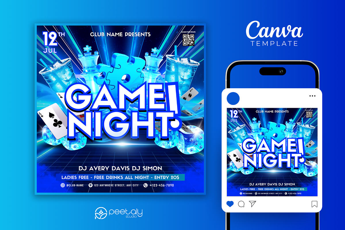 Game Night Flyer Canva Template, a Flyer Template by PeetalyStudioDesigns (Photo 1 of 5)