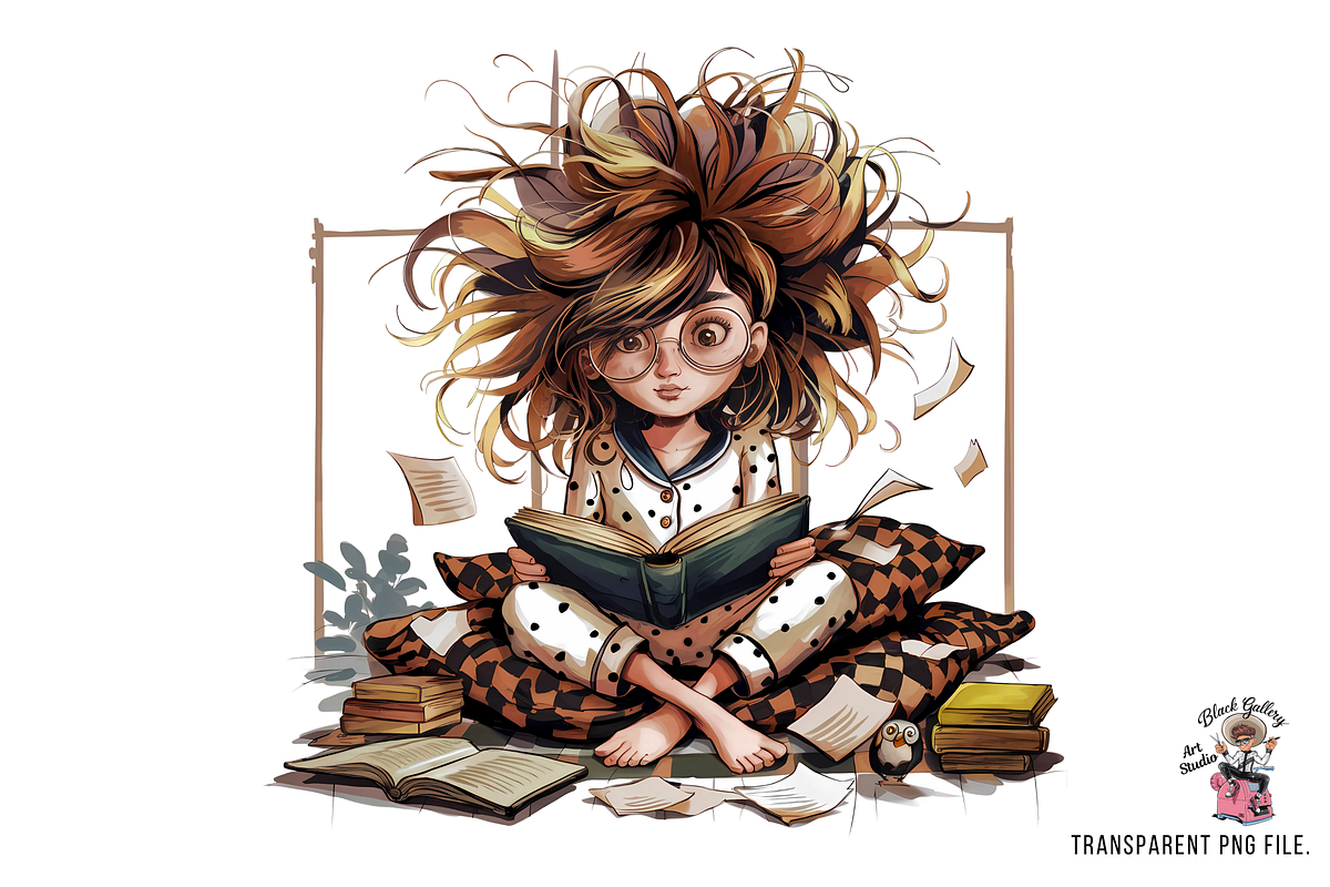 Bookish Girl Reading Clipart Bundle, a Graphic by Clipart Bloom (Photo 9 of 10)