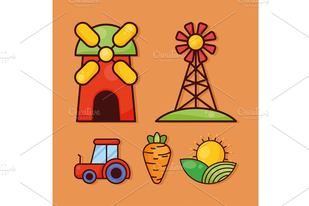 five farm agriculture icons, an Object Illustration by studiogstock
