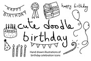 Cute doodle birthday icons, a Seasonal Illustration by Liz Pengilley Studio (Thumbnail 1 of 4)