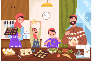 Muslim family cooking. Arab people, a Food Illustration by Stock-Smart-Start