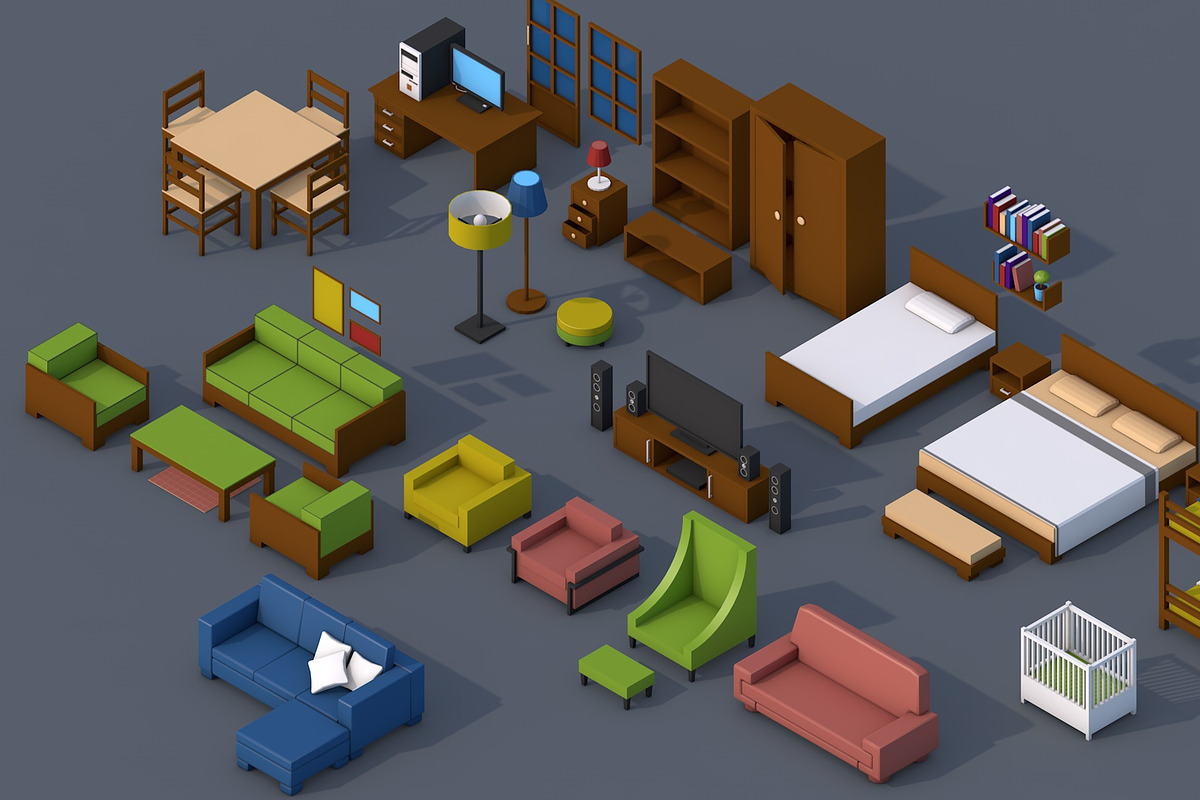 100 Low Poly Furniture Pack 4 in 1, a Furniture 3D Model by multimedia4ds (Photo 10 of 10)