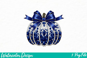 Navy Blue Glitter Pumpkin PNG, an Illustration by Watercolor design (Thumbnail 1 of 3)