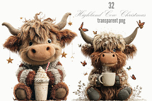 Highland Cow Christmas Clipart, a Seasonal Illustration by Designking