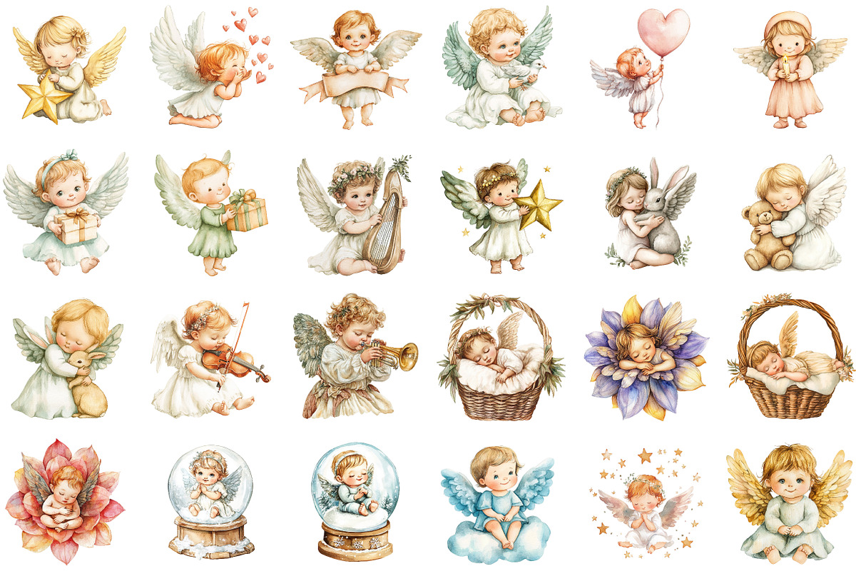 Angel Clipart Baby Angel Clipart Set, an Illustration by Sublimation Artist (Photo 2 of 6)