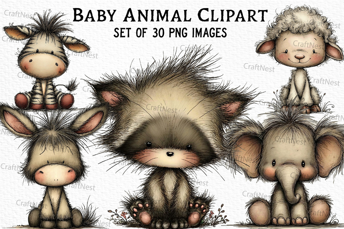 Baby Animal Clipart Bundle, an Illustration by Craft Nest (Photo 1 of 6)