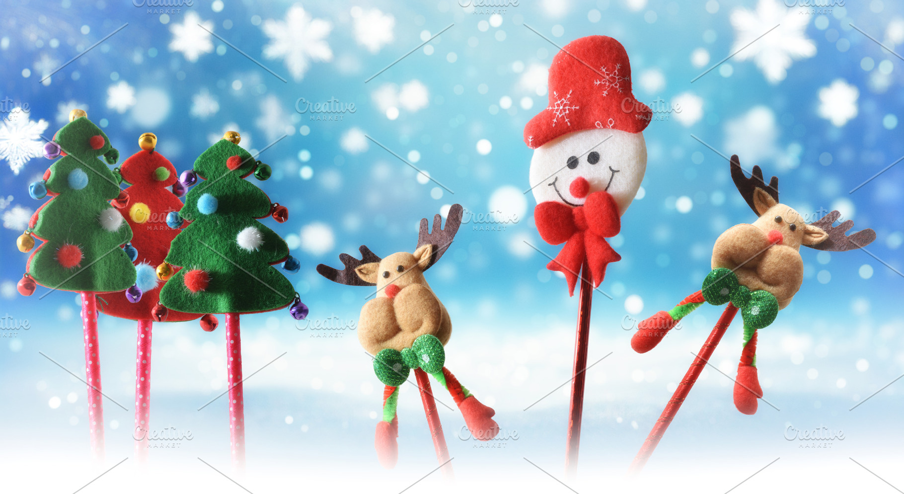Creative Christmas composition with snowman, reindeer and pines, a Holiday Photo by Davizro's Market