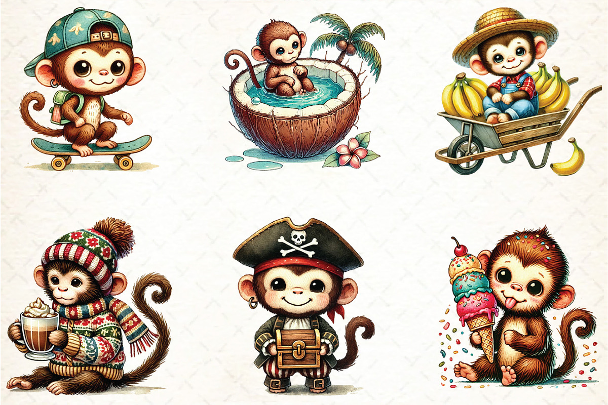 Watercolor Monkey Sublimation Clipar, an Illustration by DreamCafeArt (Photo 3 of 3)