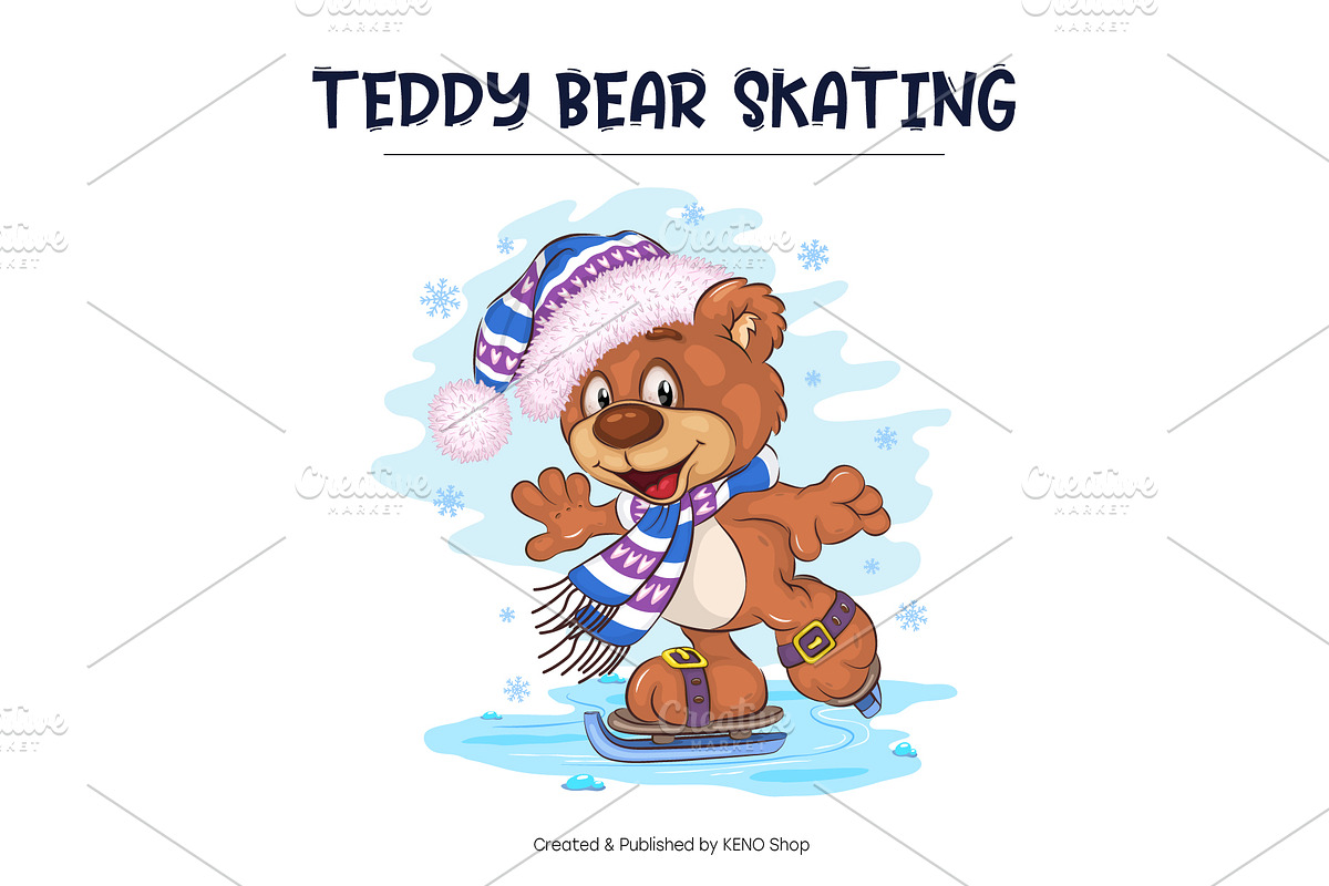 Cartoon Teddy Bear Skating., an Animal Illustration by KENO Mascots (Photo 2 of 3)