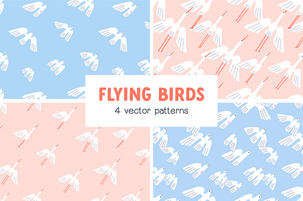 Flying birds seamless patterns set, an Animal Illustration by Good Studio