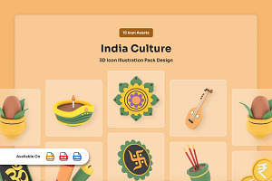 India Spiritual Culture 3D Icons, a Work Illustration by twinstd