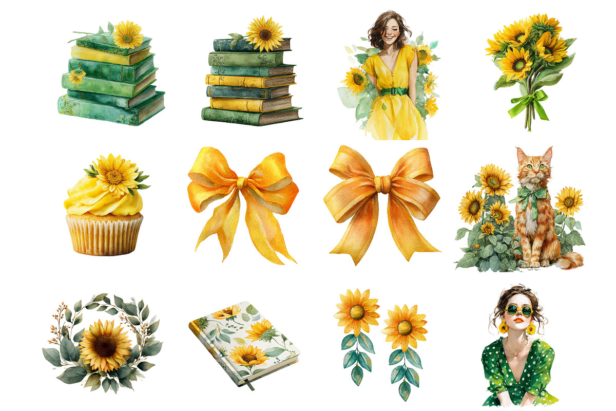 Watercolor Sunflower Summer Clipart, an Illustration by DreamArtGraphic (Photo 2 of 4)