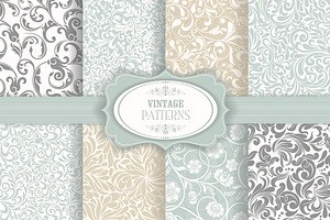 Set Of 8 Seamless Pattern In Retro