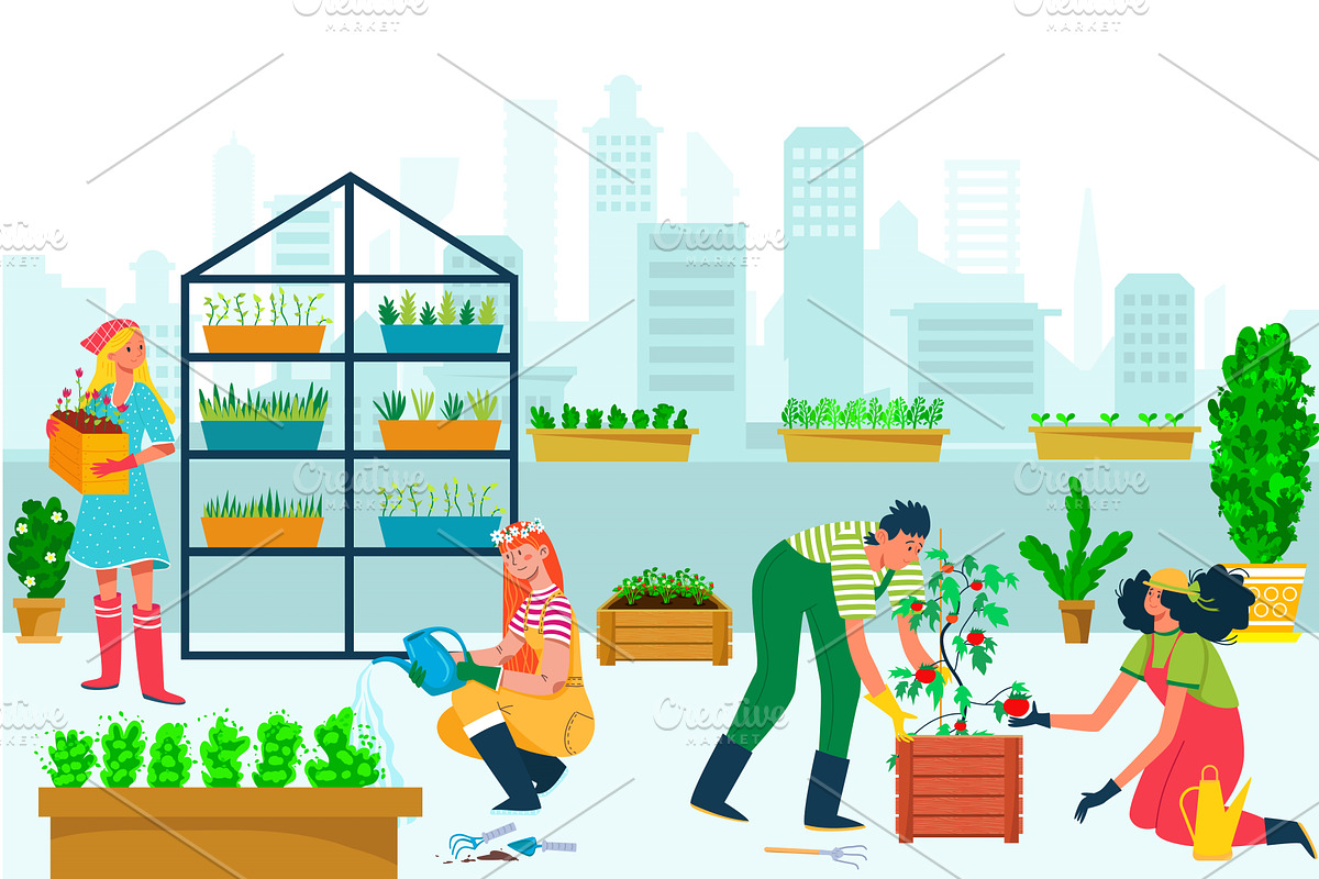 Urban garden with plant concept, a Person Illustration by VectorsBang