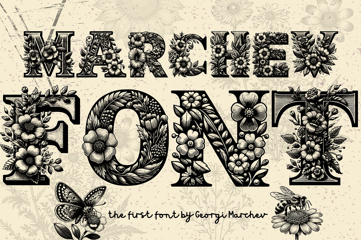 Vintage Floral Font Marchev, a Serif Font by Ray Crimson