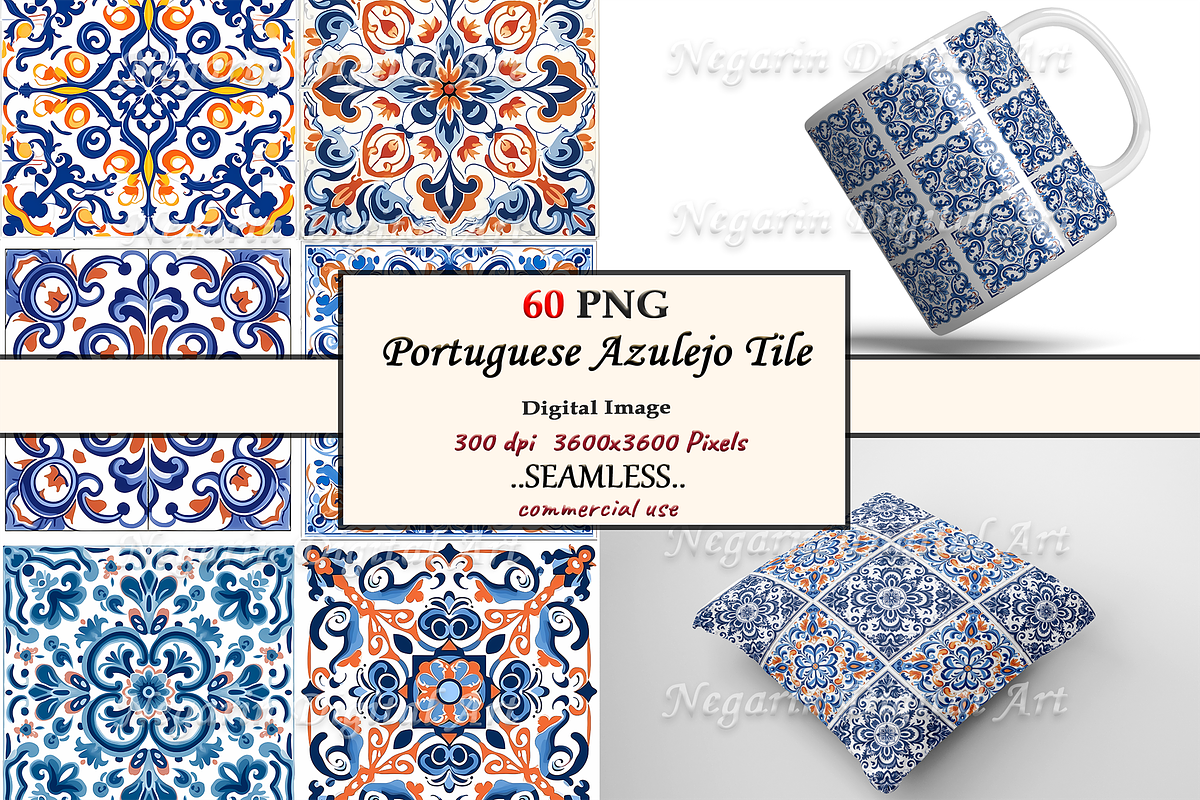 Portuguese Azulejo Pattern Tile V2, a Pattern Graphic by Negarin Digital Art (Photo 1 of 8)