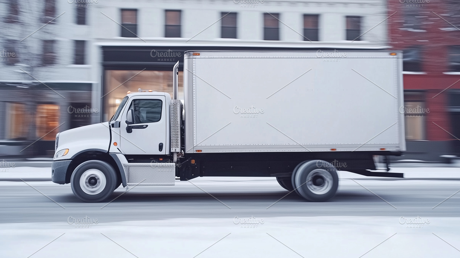 White moving truck on a city street, a Transportation Photo by MistyDay