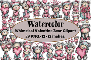 Whimsical Valentine Bear Clipart, an Illustration by Design Market