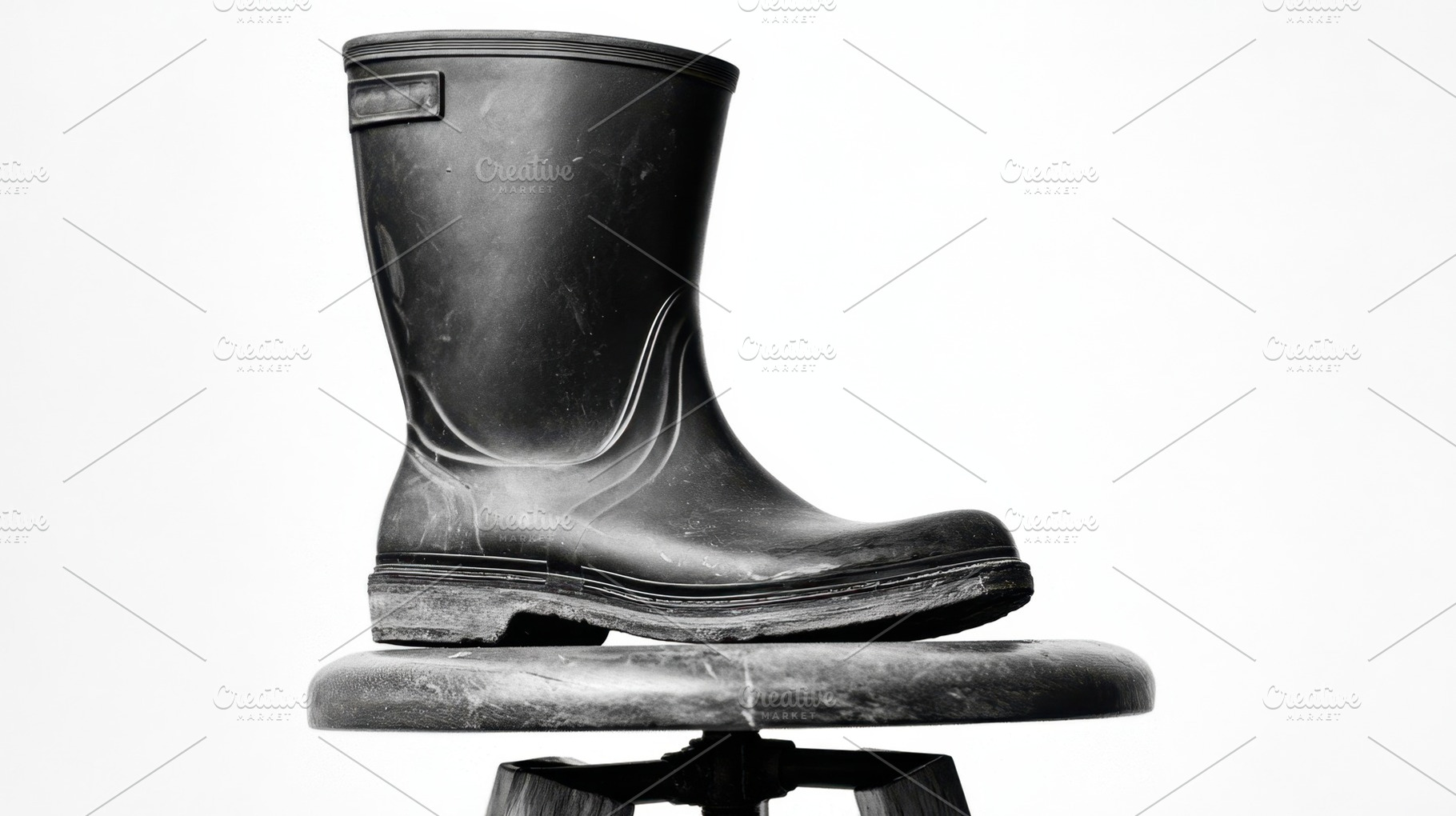 Black rubber boot on a stool, a Photo by Beautiful things