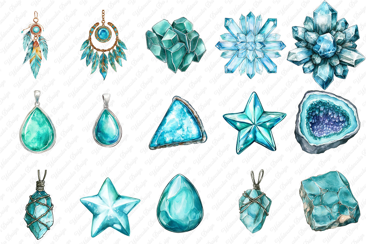 Turquoise Gemstone Png Clipart, an Illustration by Watercolor design (Photo 2 of 12)