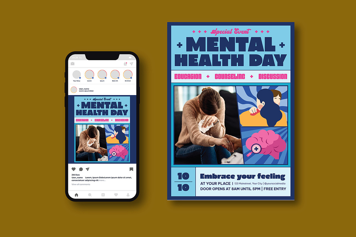 World Mental Health Day Flyer, a Flyer Template by iDoodle Studio