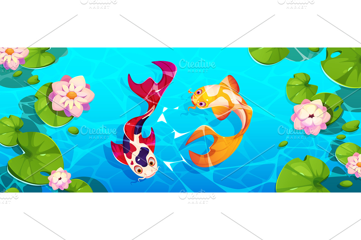 Chinese koi fish and lotus top view, an Illustration by art PVP - market