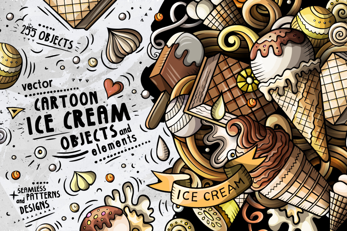 Ice Cream Cartoon Doodle Big Pack, a Decorative Illustration by BALABOLKA (Photo 1 of 11)