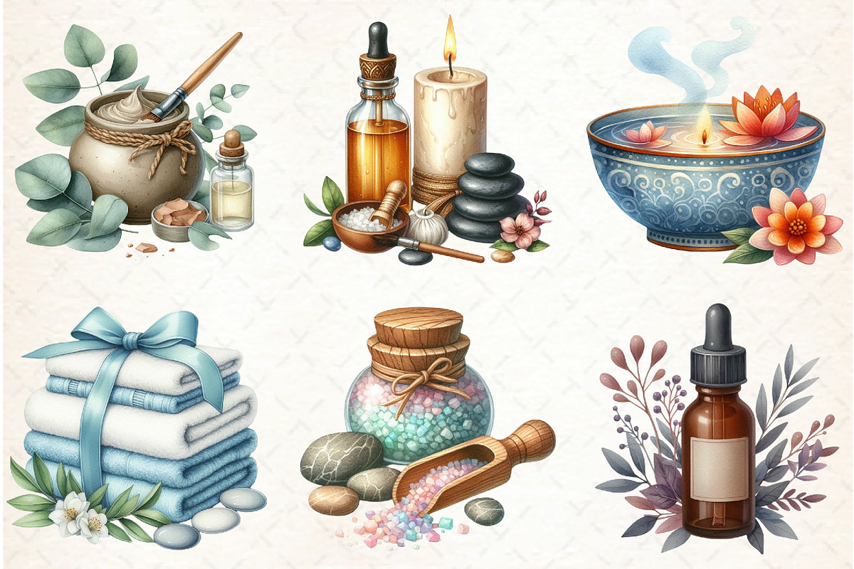 Winter Spa Bundle Watercolor Clipart, an Illustration by Libby Wishes (Photo 3 of 7)