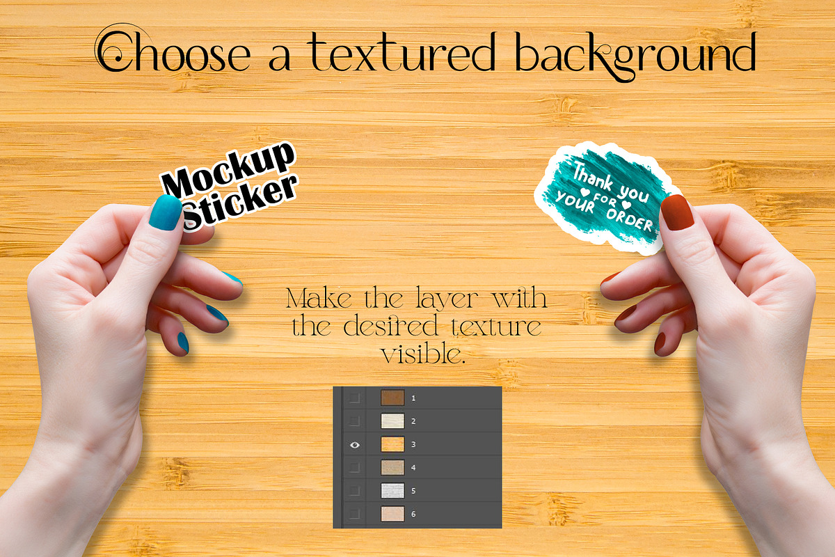Woman hand Sticker Mockup., a Print Template by MockupMarket (Photo 5 of 8)