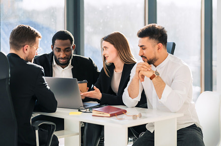 Multiracial business team, a Photo by borodai94