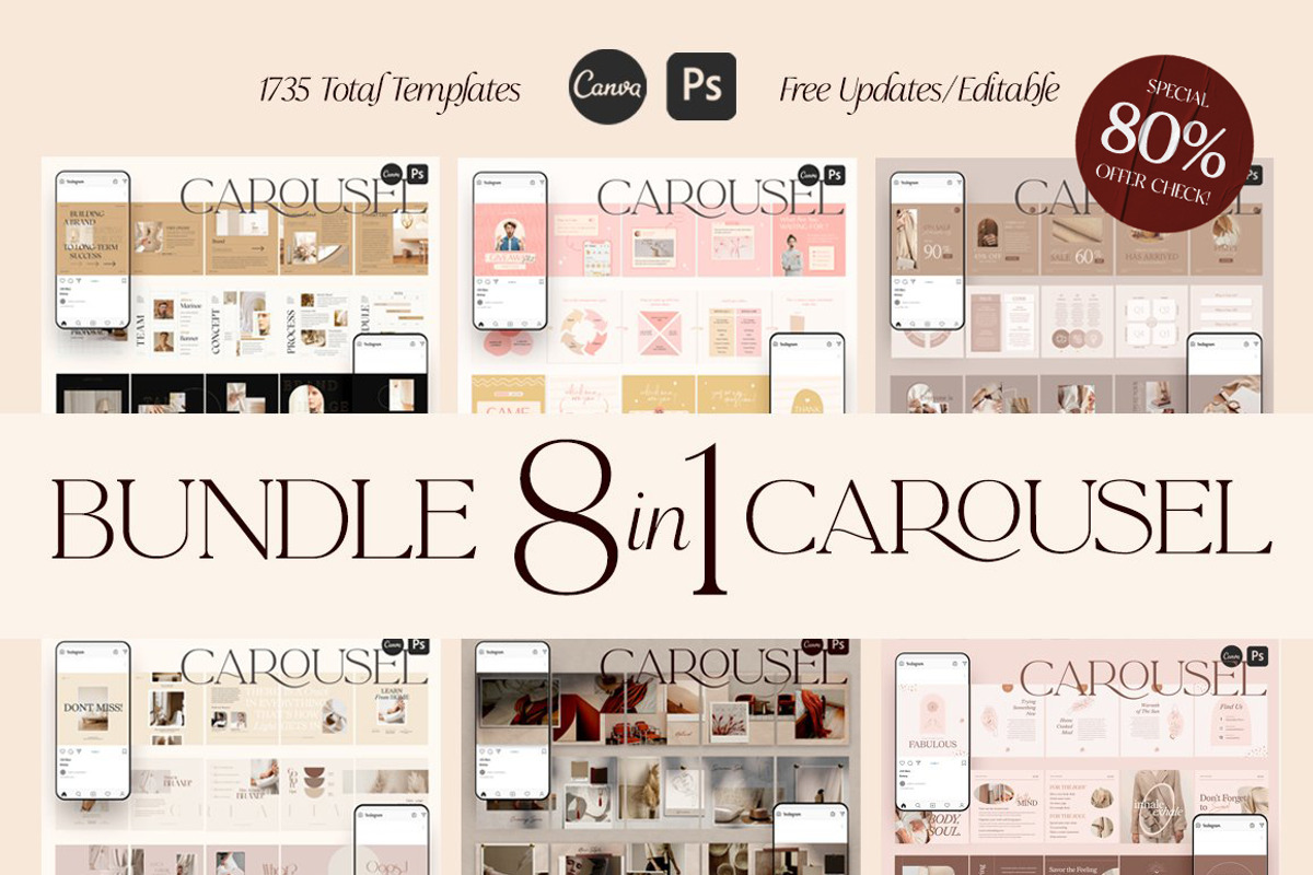 8 in 1 Bundle Carousel Coach CANVA, a Social Media Template by Eviory